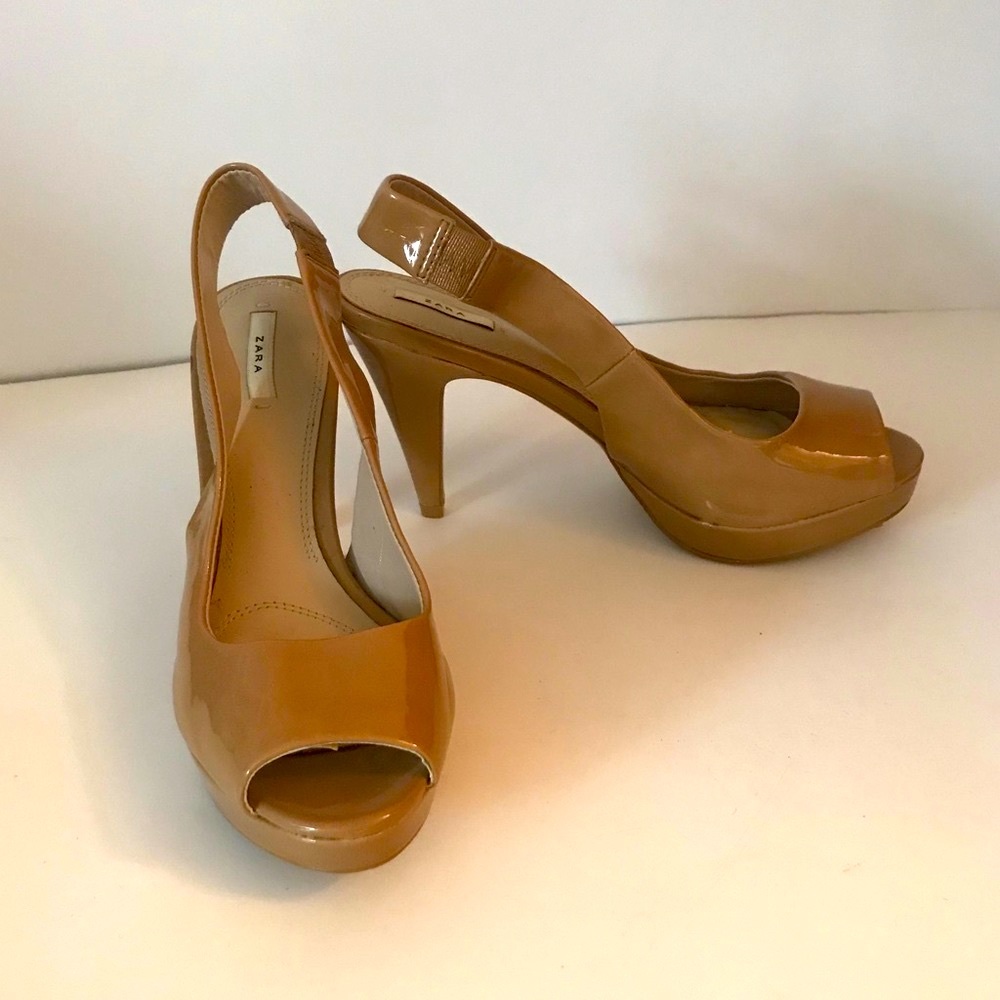 šSOLDšZARA Platform Heels Sling Back Pumps in Warm Dark Nude Euro 39 - Picture 3 of 8